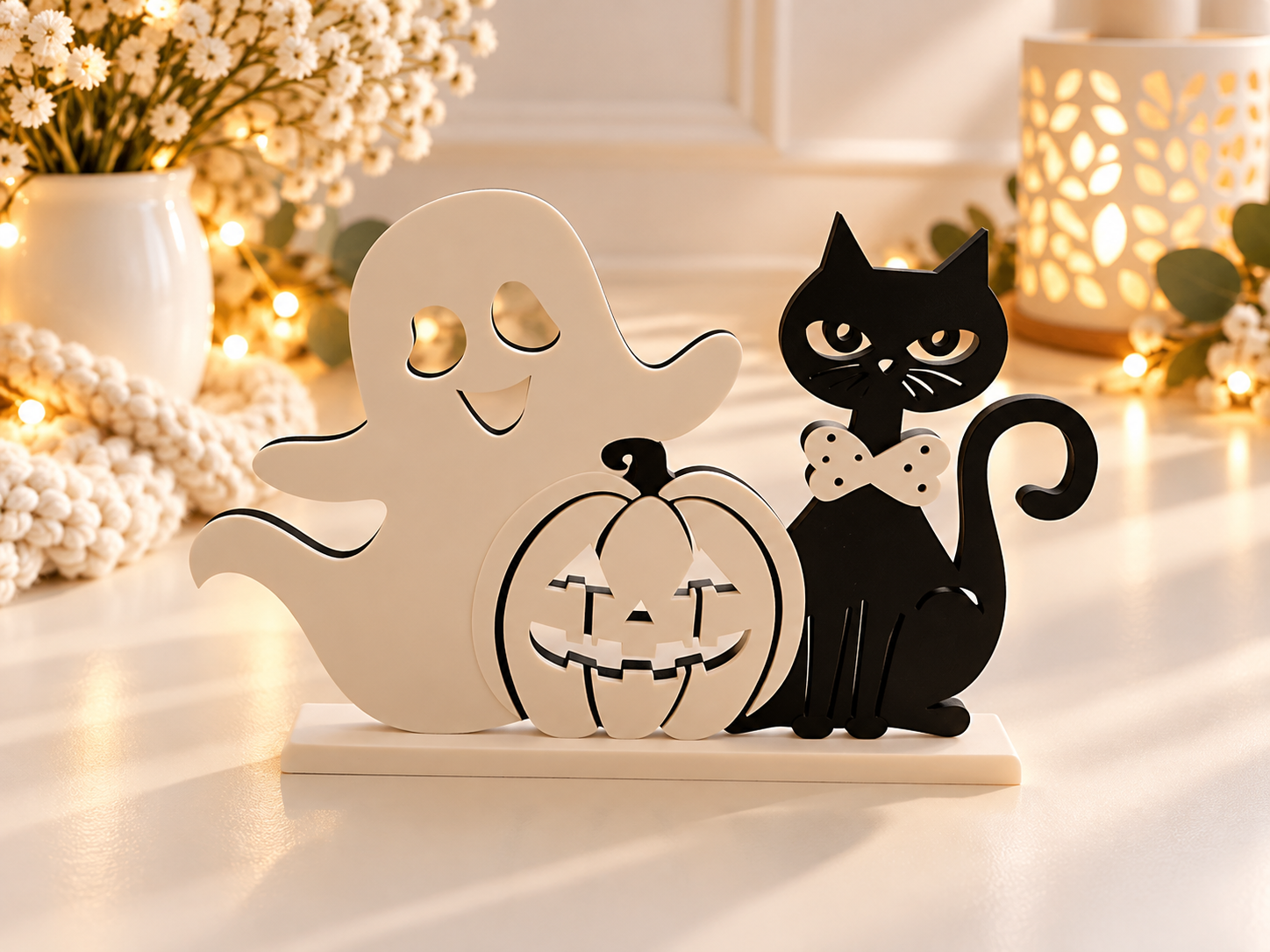 Decoração de Fantasma, Abóbora e Gato